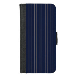 Navy Blue Ivory Gold Pinstripes iPhone 8/7 Wallet Case