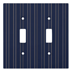 Navy Blue Ivory Gold Pinstripes Light Switch Cover