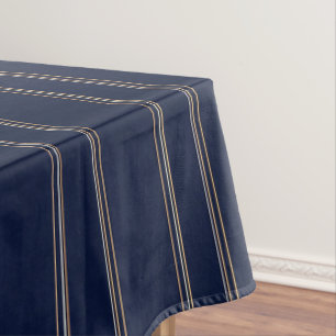 Navy Blue Ivory Gold Pinstripes Tablecloth