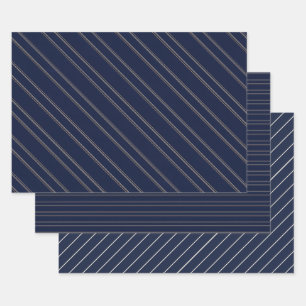 Navy Blue Ivory Gold Pinstripes Wrapping Paper Sheets