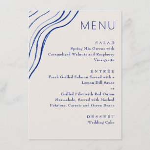 Navy Blue & Ivory Modern Coastal Waves Wedding Menu
