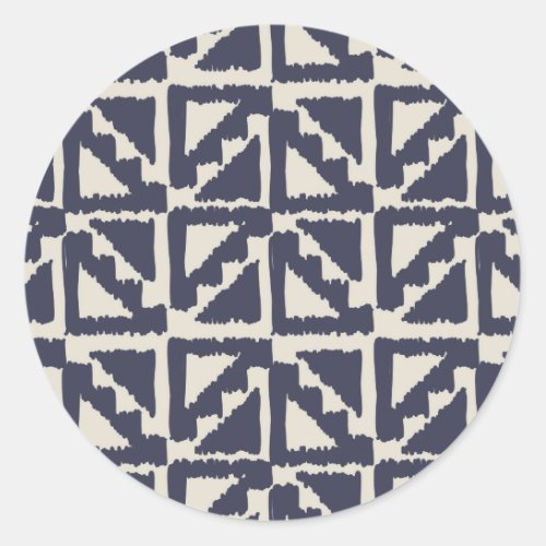 Navy Blue Ivory Tribal Print Ikat Triangle Pattern Classic Round Sticker