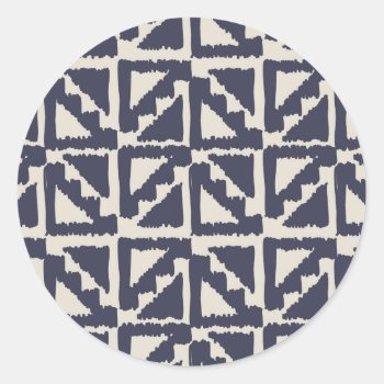 Navy Blue Ivory Tribal Print Ikat Triangle Pattern Classic Round Sticker by SharonaCreations at Zazzle