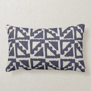 Navy Blue Ivory Tribal Print Ikat Triangle Pattern Lumbar Pillow by SharonaCreations at Zazzle