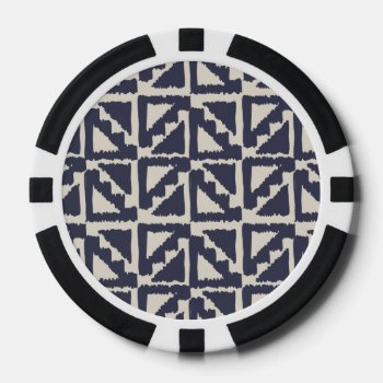 Navy Blue Ivory Tribal Print Ikat Triangle Pattern Poker Chips by SharonaCreations at Zazzle