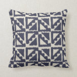 Navy Blue Ivory Tribal Print Ikat Triangle Pattern Throw Pillow