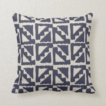 Navy Blue Ivory Tribal Print Ikat Triangle Pattern Throw Pillow by SharonaCreations at Zazzle
