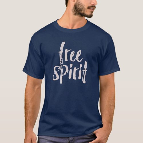 Navy blue ivory typography free spirit saying T_S T_Shirt