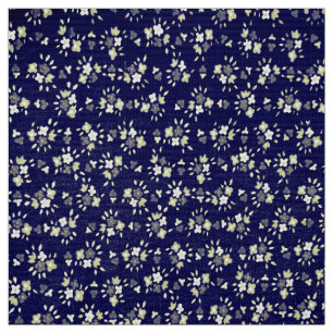 Navy Blue & Ivory Vintage Floral Fabric
