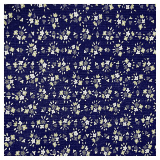 Navy Blue & Ivory Vintage Floral Fabric