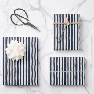 Navy Blue & Ivory Wonky Stripes Wrapping Paper Sheets