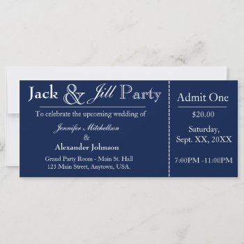 Navy Blue Jack And Jill Shower Ticket Invitation by kellbellsplace at Zazzle
