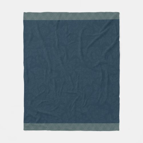 Navy Blue Jacquard Floral Teal Plaid  Fleece Blanket