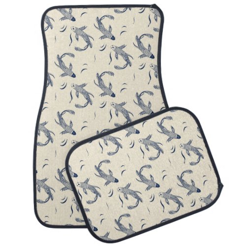 Navy_blue Japanese fish pattern Car Floor Mat