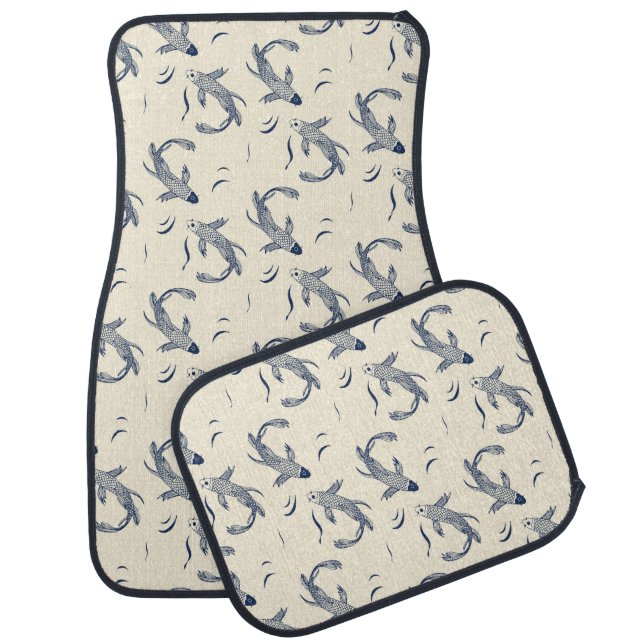 Navy-blue Japanese fish pattern Car Floor Mat (Set)