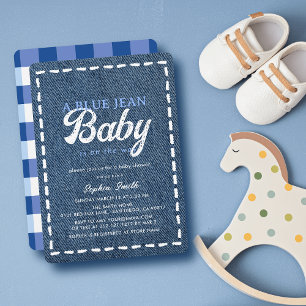 Navy Blue Jean Baby Boy Baby Shower Invitation
