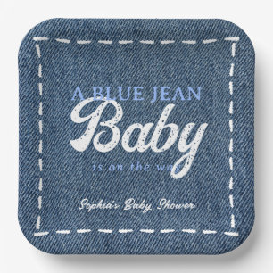 Navy Blue Jean Baby Boy Baby Shower Paper Plates