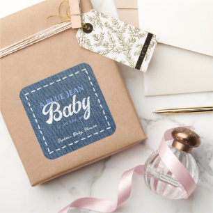Navy Blue Jean Baby Boy Baby Shower Square Sticker