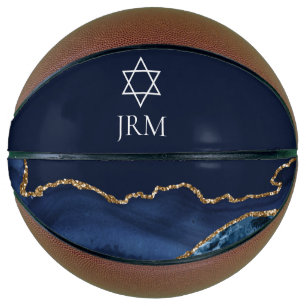 Navy Blue Jewish Star of David Bar Mitzvah Party Basketball