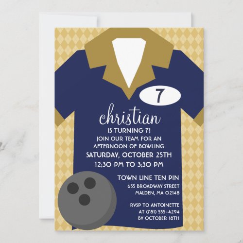 Navy Blue Join the Team Bowling Birthday Party Announcement