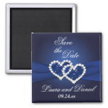Navy Blue Joined Hearts Save The Date Magnet at Zazzle