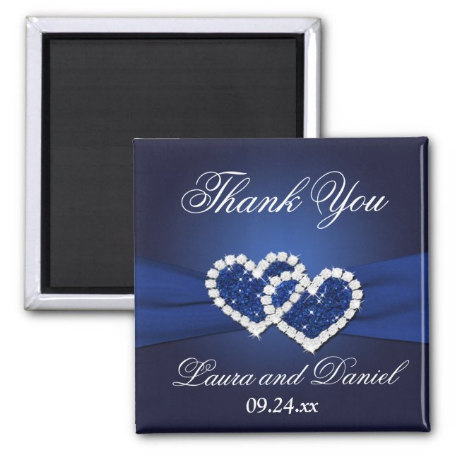 Navy Blue Joined Hearts Wedding Favor Magnet (Front)