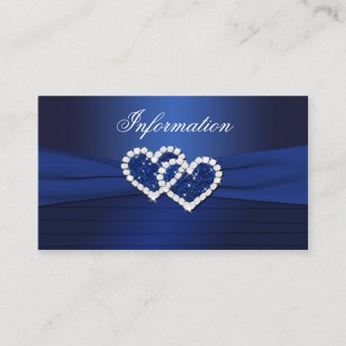 Navy Blue Joined Hearts Wedding Information Card Business Card