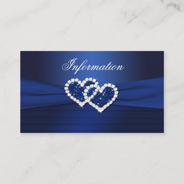 Navy Blue Joined Hearts Wedding Information Card (Front)