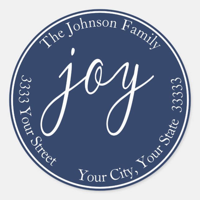 Navy Blue Joy Christmas Round Return Address Label (Front)