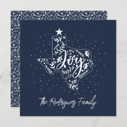 Navy Blue Joy Holiday Leaves Texas Shape