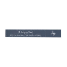 Navy Blue Joy Holiday Leaves Texas Shape Wrap Around Label