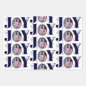 Navy blue Joy with berries Christmas holiday photo Wrapping Paper Sheets (Front 2)