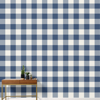 Navy Blue Jumbo Gingham Check Plaid Wallpaper