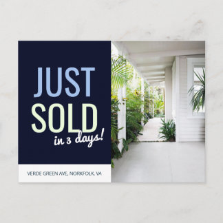 Navy blue Just sold real estate advert template Po Postcard