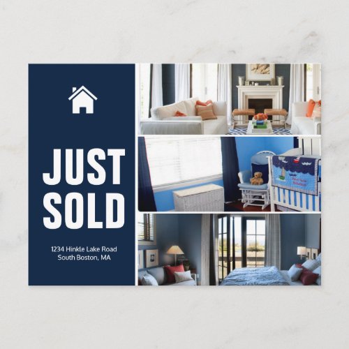 Navy blue Just sold real estate advert template Postcard