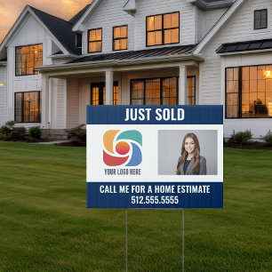 Navy Blue Just Sold Real Estate Company Logo Yard Sign