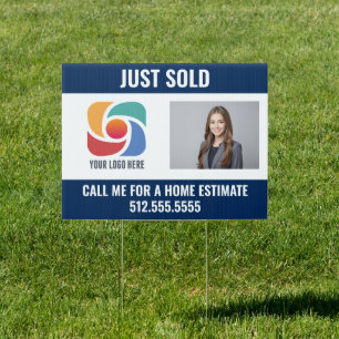 Navy Blue Just Sold Real Estate Company Logo Yard Sign