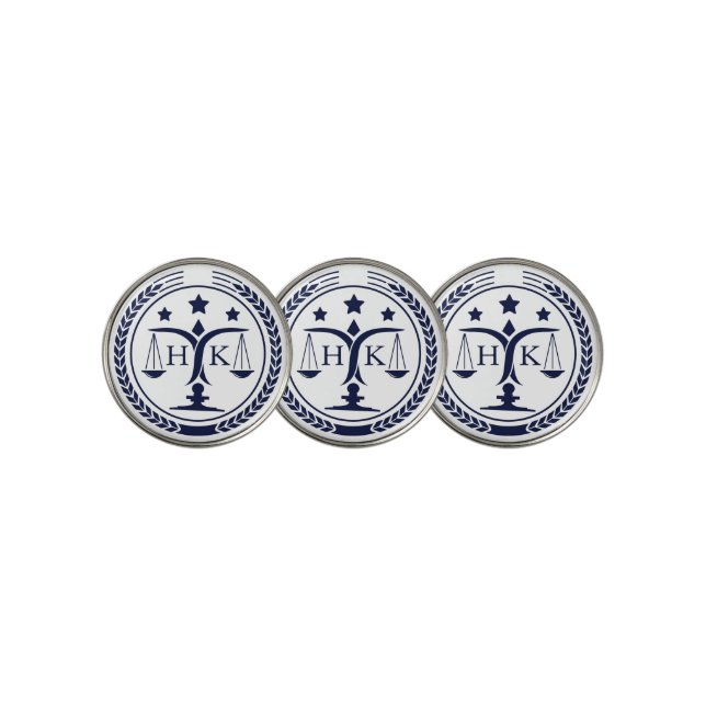 Navy Blue Justice Logo Monogram Golf Ball Marker (3 Up)