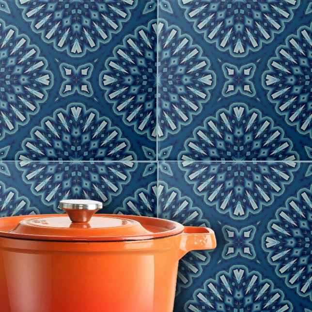 Navy Blue Kaleidoscope Mosaic Geometric Pattern Ceramic Tile (Creator Uploaded)
