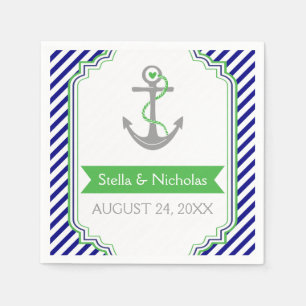Navy blue, Kelly green anchor nautical wedding Paper Napkins