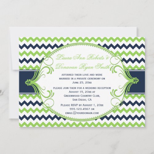 Navy Blue Kelly Green Chevron Reception Only Invites