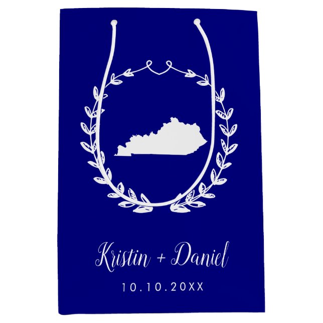 Navy Blue Kentucky Map Wedding Welcome Swag Medium Gift Bag (Front)