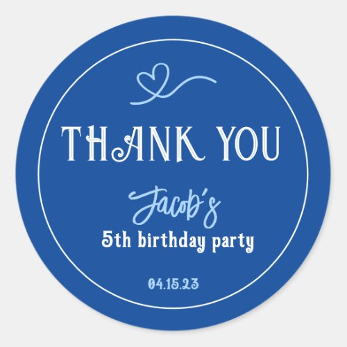 Navy Blue Kids Birthday Party Thank You Classic Round Sticker