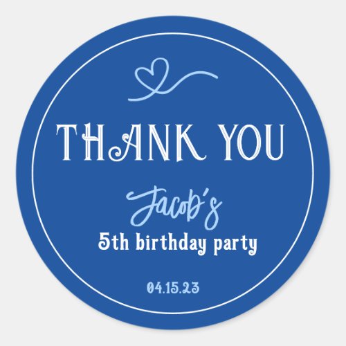 Navy Blue Kids Birthday Party Thank You