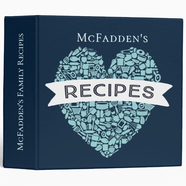 Navy Blue Kitchen Recipe Personalized Cook Cooking 3 Ring Binder (Front/Spine)