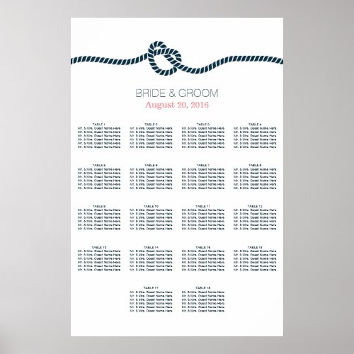 Navy Blue Knot 18 Tables Wedding Seating Chart