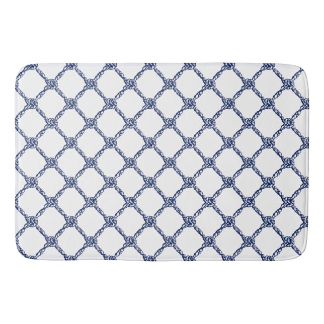 Navy Blue Knots Nautical  Bath Mat (Front)