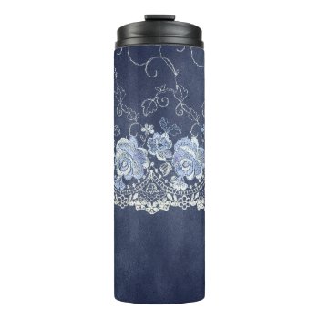 Navy Blue Lace Look Thermal Tumbler by JLBIMAGES at Zazzle