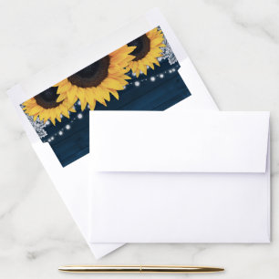 Navy Blue Lace String Lights Sunflower Wedding Envelope Liner