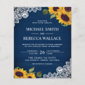 Navy Blue Lace Sunflower Budget Wedding Invitation (Front)